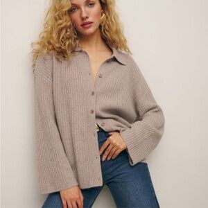 Reformation Taupe Ribbed Cardigan
